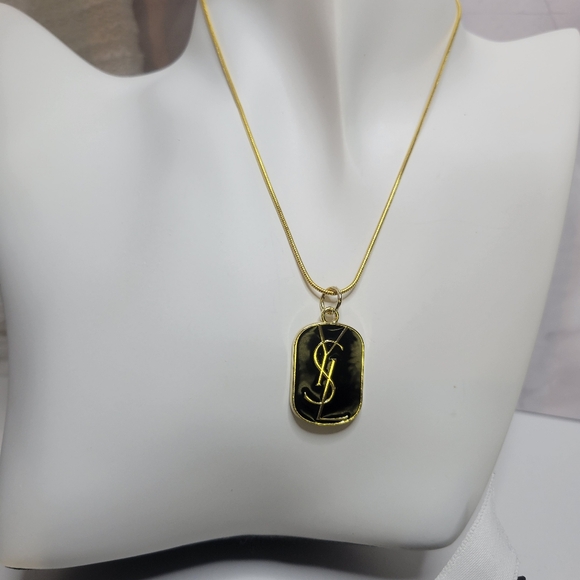 YSL Gold/Black Enamel Zip Pull/Pendant, Gold Plated 18"chain Necklace - Picture 3 of 5